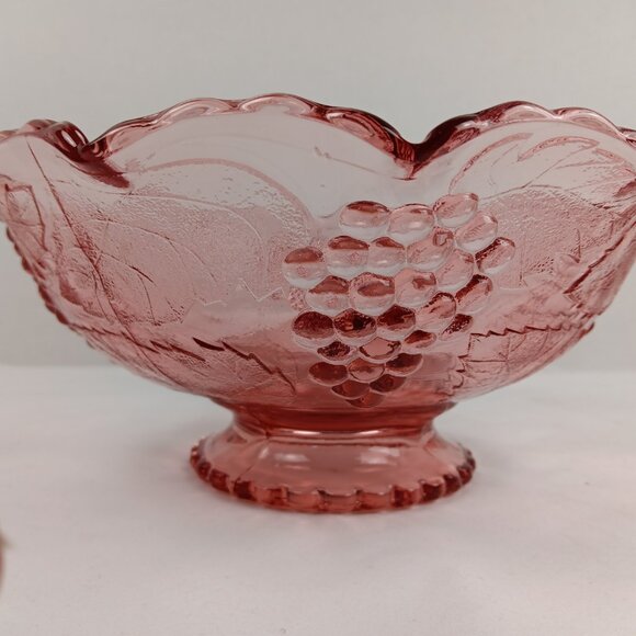 Vintage Pink Bowl Pedestal Depression Glass Serving Grapes Ruffled Crystal - Picture 7 of 9